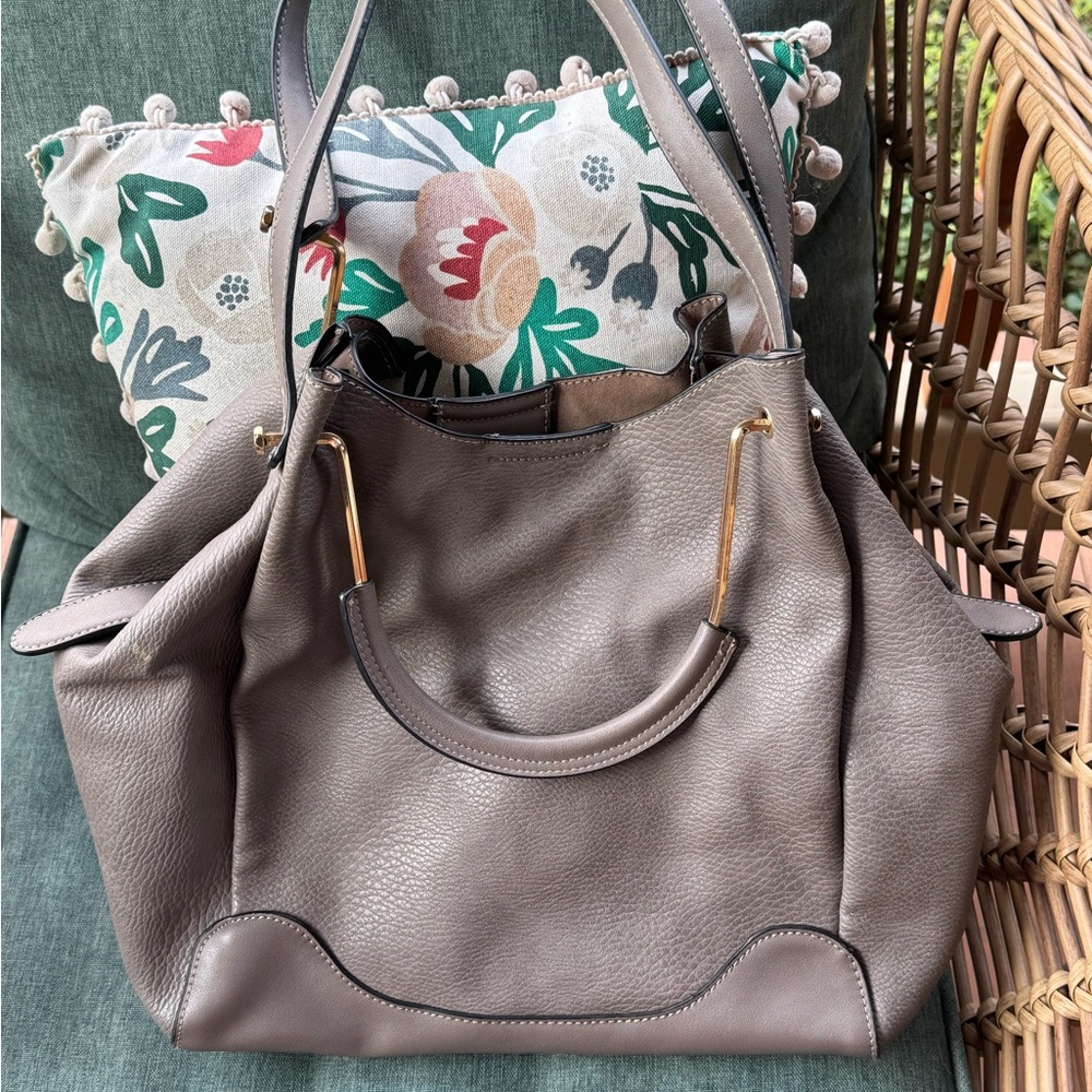 Sondra Roberts Taupe Leather Shoulder Bag